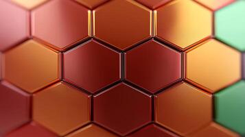 Close-up view of glossy hexagonal tiles in warm tones, showcasing intricate patterns and textures photo