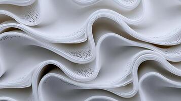 Close-up view of elegantly folded white paper showcasing intricate textures and patterns photo