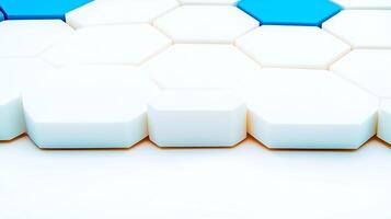 Close-up view of interlocking hexagonal tiles in blue and white, showcasing modern design aesthetics photo