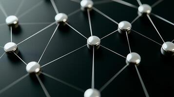 Close-up view of interconnected metallic nodes on a sleek black surface, symbolizing technology photo