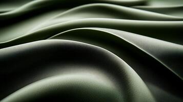 Close-up view of soft, flowing green fabric draped elegantly, showcasing texture and depth photo