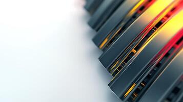 Close-up view of sleek metallic curves with vibrant colors against a minimalist background photo