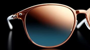Close-up view of stylish sunglasses with gradient lenses against a dark background photo