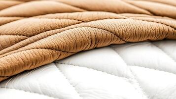 Close-up view of textured quilted fabric showcasing intricate stitching and color contrast photo