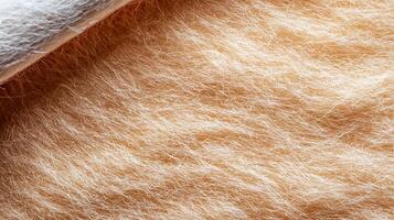 Close-up view of soft, textured fabric in warm tones, showcasing its fibers and structure photo