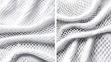 Close-up view of white mesh fabric showcasing intricate patterns and textures, ideal for design photo