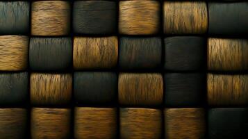 Close-up view of wooden blocks arranged in a pattern showcasing rich textures and colors photo