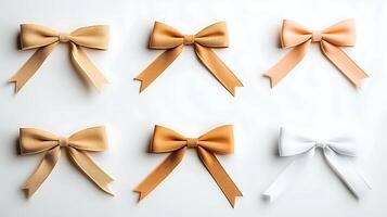 Collection of Elegant Satin Bows in Various Soft Colors Displayed on a Light Background photo