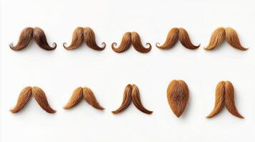 Collection of various styled mustaches arranged symmetrically on a white background for creative use photo