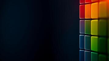 Colorful abstract arrangement of squares on a dark background, creating a vibrant visual effect photo