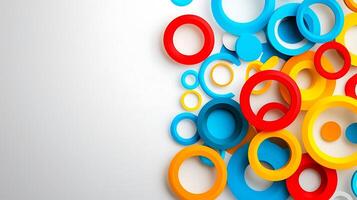 Colorful abstract circles in vibrant hues creating a dynamic design on a light background photo