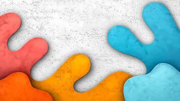 Colorful abstract shapes in vibrant hues blending on a textured white background photo