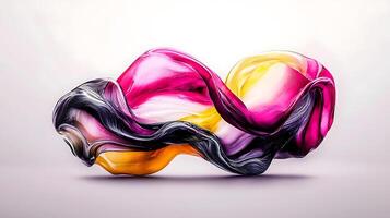 Colorful abstract wave sculpture with flowing fabric-like textures in a minimalist setting photo
