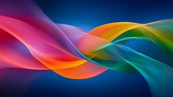 Colorful abstract waves intertwining against a dark blue background, creating a vibrant visual effect photo