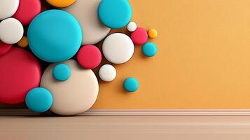 Colorful abstract wall design featuring circular shapes on a warm orange background photo