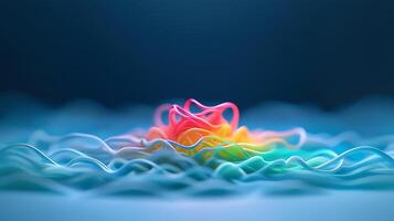 Colorful abstract waves intertwining in a dynamic display of fluid motion against a soft blue backdrop photo