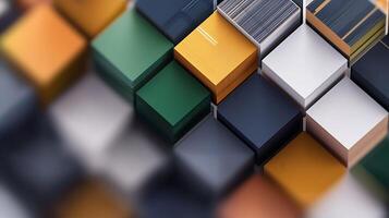 Colorful arrangement of geometric blocks creating a vibrant abstract pattern with depth photo
