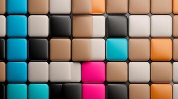 Colorful arrangement of square tiles showcasing vibrant patterns and textures in a modern setting photo