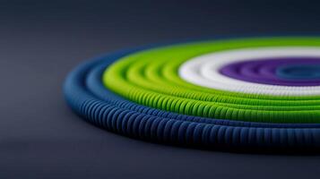 Colorful circular patterns of coiled materials arranged on a dark surface, showcasing texture photo