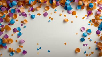 Colorful confetti scattered on a light background, creating a festive atmosphere for celebrations photo