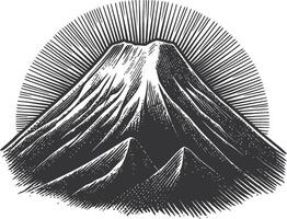 Vintage Engraving of Mountain with Sunburst Rays in Black and White vector