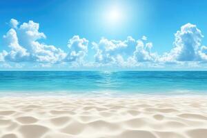 A beautiful beach scene with blue sky and clouds photo
