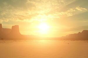A desert scene with a sun setting over the sand photo