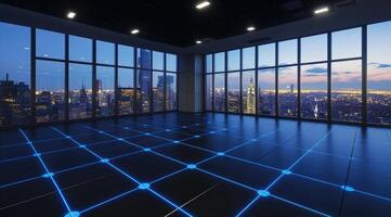 An empty room with a city view photo