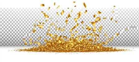 Golden confetti falling from the air on a transparent background photo
