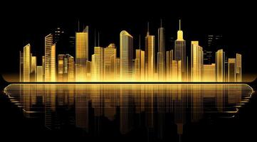 Gold city skyline with reflection illustration photo