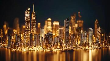 A cityscape with golden lights on it photo