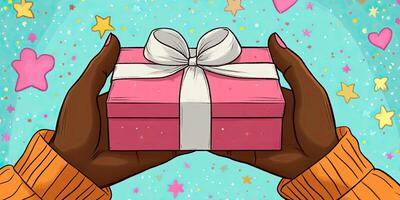 Gift Giving Hands Holding a Pink Present Box photo