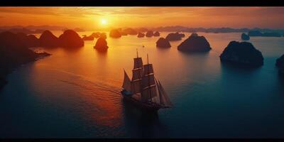 Majestic Sailboat at Sunset on Tropical Waters photo
