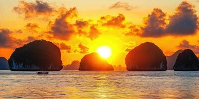 Sunset in halong bay, vietnam photo