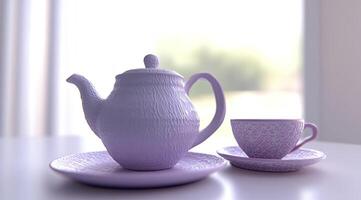 Pastel tea set on a table photo