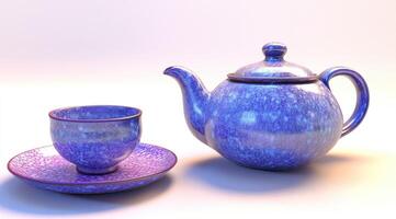 Purple tea set, speckled design photo