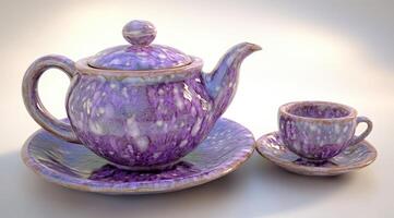 Purple tea set with intricate design photo
