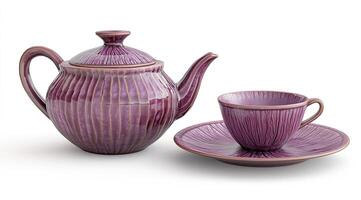 Purple tea set with ribbed design photo