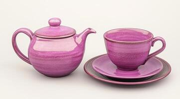 Purple tea set, elegant and stylish photo