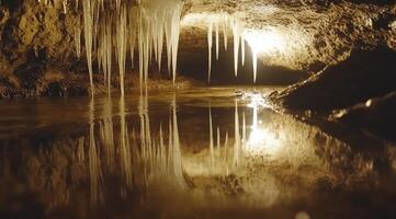 Cave reflections, icicles photo