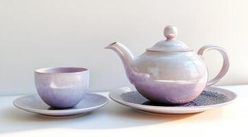 Elegant tea set, subtle lavender hue photo