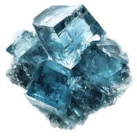 Group of lustrous, blue cubic crystals photo