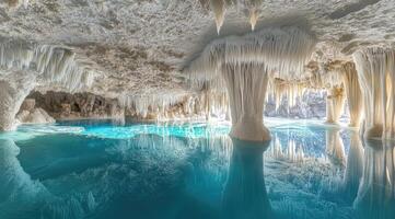 Pristine underwater cave with icicles photo