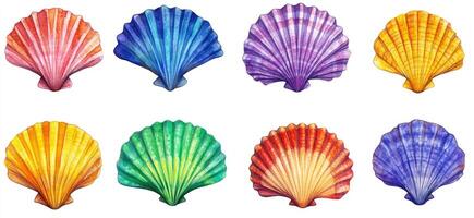 Watercolor scallop shell set photo