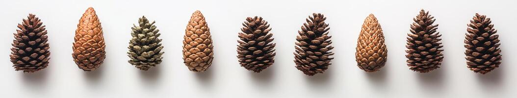 Assorted Pine Cones in a Row photo