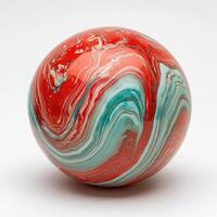 A red and blue marble ball with swirls photo
