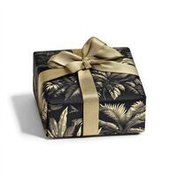 Black gift box with gold palm leaf pattern photo