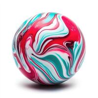 A marble ball with red, green and blue swirls photo