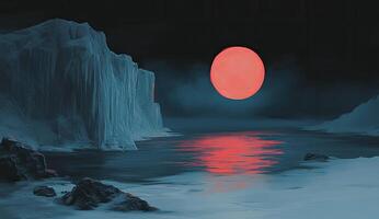 Crimson Moon over Glacial Shores photo