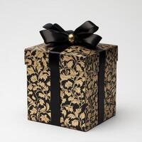 Elegant gift box with black ribbon photo